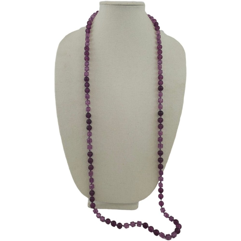 Vintage Long Beaded Faceleted Acrylic Necklace 47" Knotted Strand Z5